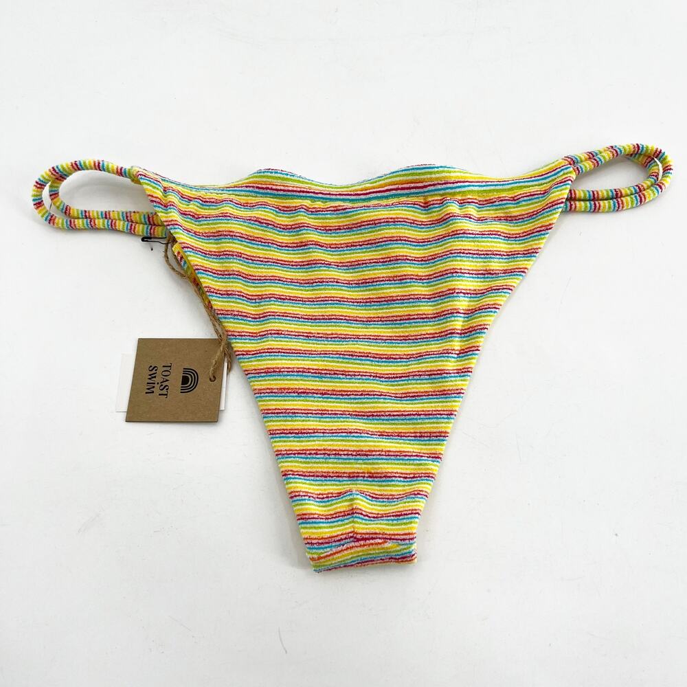 NWT Free‎ People x Toast Swim Yellow Rainbow Striped Bikini Bottom Swimwear XL - Picture 2 of 3